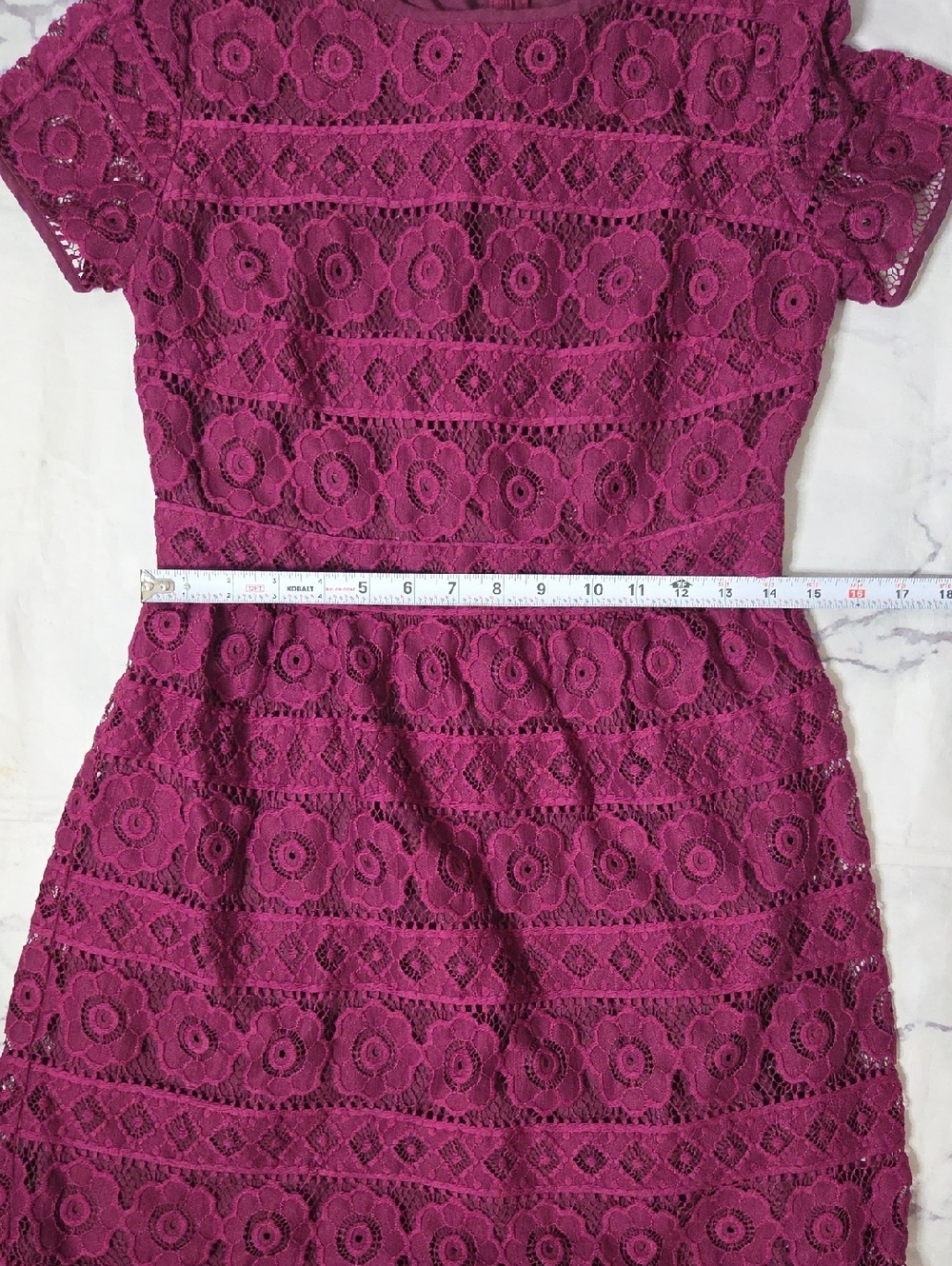Loft Maroon Floral Lace Short-Sleeve Sheath Dress - Picture 7 of 8